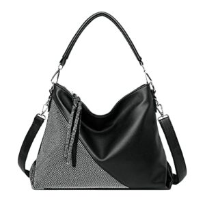 women shiny rhinestone pu leather totes hobo bag vintage fashion large shoulder bags satchel crossbody bag