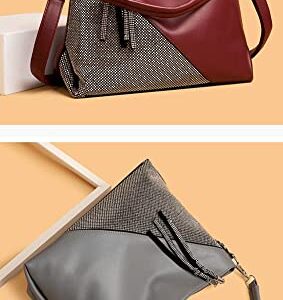 Women Shiny Rhinestone PU Leather Totes Hobo Bag Vintage Fashion Large Shoulder Bags Satchel Crossbody Bag