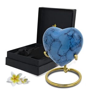 blue heart urn for ashes – heart keepsake urn with stand & premium box – small urn for human ashes – honor your loved one with mini urn heart shaped – heart cremation urn for men, women & infants