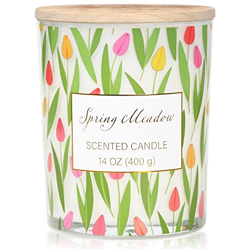 Spring Tulip Scented Candle Gifts Easter Large Candle Soy Wax 14oz Candle Gift (Spring)