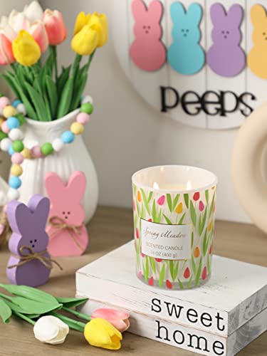 Spring Tulip Scented Candle Gifts Easter Large Candle Soy Wax 14oz Candle Gift (Spring)