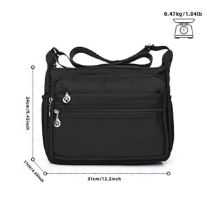 Beejirm Nylon Purses for Women Purse with Pockets and Compartments Purses with Lots of Pockets Multi Pocket Casual Crossbody Bag (Black)