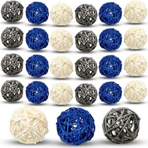 24 pcs rattan balls 1.8 inches wicker balls orb decorative balls for centerpiece bowls vase fillers for home decor glass table room kitchen aromatherapy wedding decorations, dark blue, gray, white