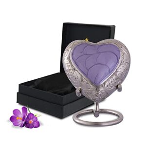 lavender heart keepsake urn – heart cremation urn for human ashes – small urn with box & heart urn stand – honor your loved one with mini lavender urn heart shaped – purple urn for men & women