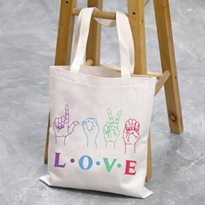 VAMSII ASL Tote Bag Sign Language Teacher Gift ASL Interpreter Deaf Gifts Casual Tote Shopping Handbag Bag ASL Gifts (ASL Tote Bag)