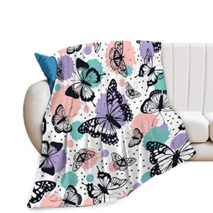 butterfly blanket cozy plush flannel fleece colorful butterflies throw blanket for adult youth kids ultra soft lightweight fuzzy party blankets gifts for bed couch sofa 50″x40″