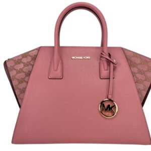 Michael Kors Avril Large Top Zip Satchel Crossbody Bag MK Pink Rose MK Leather