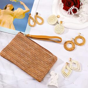 Summer Beach Accessories for Women Including Mesh Beach Tote Straw Clutch Bag Bohemian Handmade Rattan Earrings for Women Girls