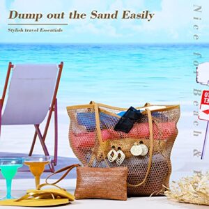 Summer Beach Accessories for Women Including Mesh Beach Tote Straw Clutch Bag Bohemian Handmade Rattan Earrings for Women Girls