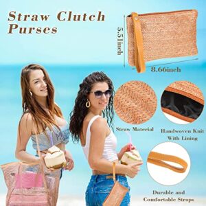 Summer Beach Accessories for Women Including Mesh Beach Tote Straw Clutch Bag Bohemian Handmade Rattan Earrings for Women Girls