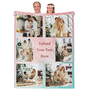 Custom Blanket Throw Blanket Custom Blankets with Photos Gifts For Mom Father Friends Family Pets Dogs Cat Personalized Picture Blankets Flannel Warm Comfortable With Skin Friendly Texture Easy Clean