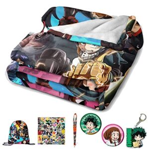 anime my hero cartoon throw academia blanket flannel soft cozy warm lightweight blankets for travelling camping living room sofa bedroom decor gifts (my hero academia blanket, 60in*80in)