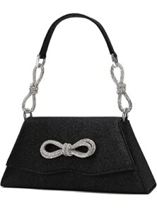 yikoee sparkly rhinestone bow evening bag clutch purses for women (black)