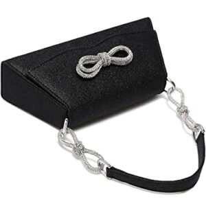 YIKOEE Sparkly Rhinestone Bow Evening Bag Clutch Purses for Women (Black)