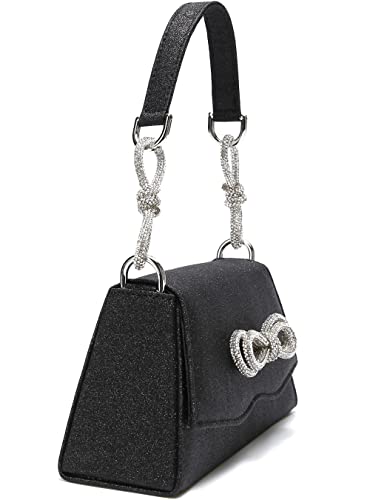 YIKOEE Sparkly Rhinestone Bow Evening Bag Clutch Purses for Women (Black)