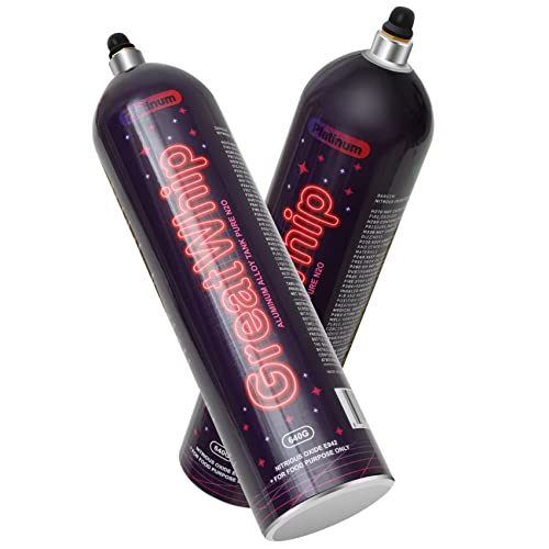 GreatWhip 640g Whipped Cream Chargers Cylinders Aluminum Construction Lightest Whip Cream Tank Cartridge (2 cylinders)