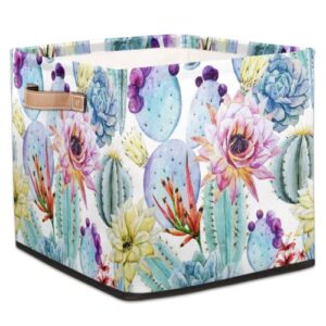 floral cactus plant cube storage bins 13 inch fabric storage basket square storage bins collapsible nursery storage bin organizer basket storage box for shelves, closet