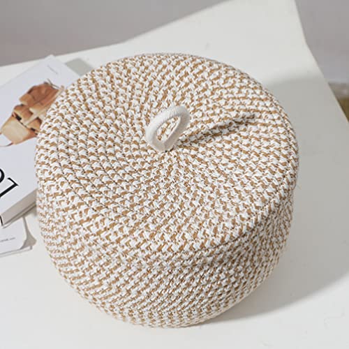 Angoily Round Basket with Lid for Storage, Decorative Basket Cotton Rope Woven Basket With Lid Living Room Bedroom Basket