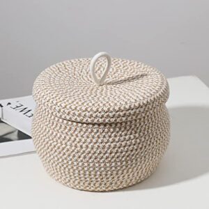 Angoily Round Basket with Lid for Storage, Decorative Basket Cotton Rope Woven Basket With Lid Living Room Bedroom Basket