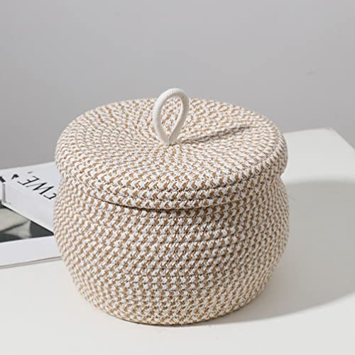 Angoily Round Basket with Lid for Storage, Decorative Basket Cotton Rope Woven Basket With Lid Living Room Bedroom Basket