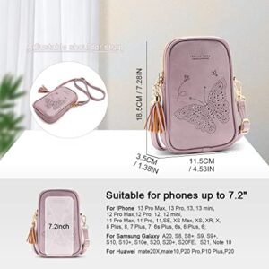 APHISON Cell Phone Purse Crossbody for Women, Butterfly Leather Phone Crossbody Bags for Women, Cute Phone Bag for Teen Girls with Tassel Adjustable Long Strap Purple