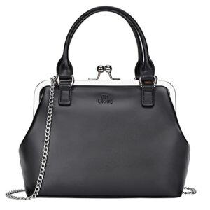 gm likkie kiss lock purses and handbags, vintage pu leather clutch purses for women, top handle evening handbag (black)