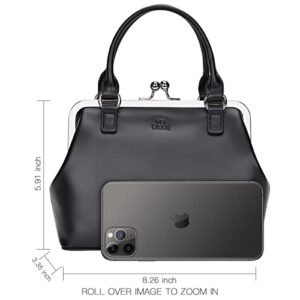 GM LIKKIE Kiss Lock Purses and Handbags, Vintage PU Leather Clutch Purses for Women, Top Handle Evening Handbag (Black)