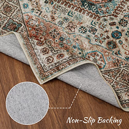 Fashionwu Farmhouse Rug 8 x 10 Vintage Rug Machine Washable Rugs Tribal Boho Rug for Bedroom Living Room Area Rug Printed Traditional Madallion Accent Rug Moroccan Floor Cover Carpet (8' x 10')