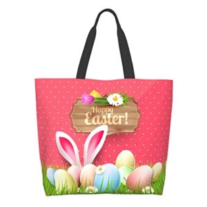 asyg easter bags, cute easter bunny and eggs tote bag for women men, easter shoulder bag