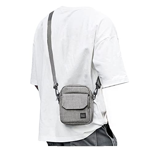 Grey Small Side Shoulder Bag Crossbody Bag for Men Women Mini Messenger Bag Satchel Bag Travel Purse Wallet Passport Holder Bag, Cell Phone Purse Neck Pouch Wallet- Unisex Large Size
