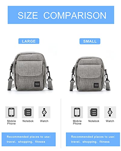 Grey Small Side Shoulder Bag Crossbody Bag for Men Women Mini Messenger Bag Satchel Bag Travel Purse Wallet Passport Holder Bag, Cell Phone Purse Neck Pouch Wallet- Unisex Large Size