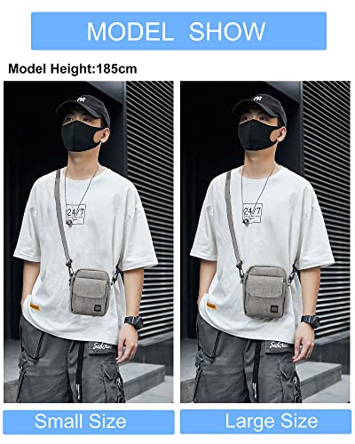 Grey Small Side Shoulder Bag Crossbody Bag for Men Women Mini Messenger Bag Satchel Bag Travel Purse Wallet Passport Holder Bag, Cell Phone Purse Neck Pouch Wallet- Unisex Large Size