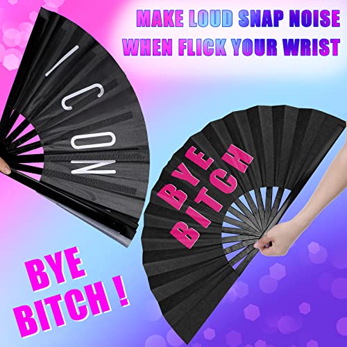 Amyhill 3 Pcs Large Bamboo Hand Fan Rave Fan Folding Fan Foldable Clack Fan Iconic Shade Bye Fan Handheld Chinese Fan for Women Men Festivals Parades Christmas Party Performance Dance, 26 Inch (Cool)