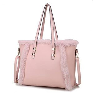 mkf collection fuzzy tote bag for women top-handle fluffy faux fur crossbody vegan leather purse