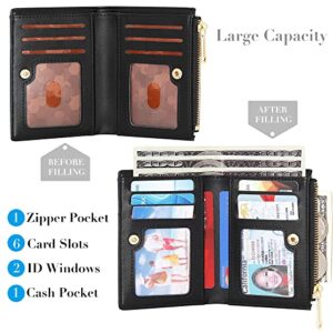 VOCUS Small Wallet for Women Bifold Leather Coin Purse Card Holder Wallet with Zipper Coin Pocket ID Window