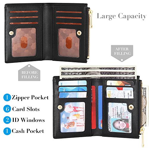 VOCUS Small Wallet for Women Bifold Leather Coin Purse Card Holder Wallet with Zipper Coin Pocket ID Window