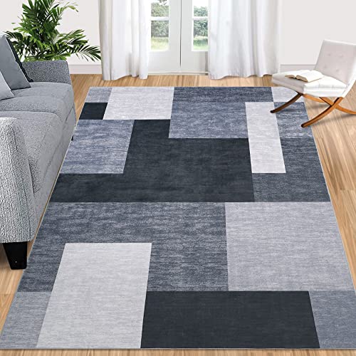 Fashionwu Grey Rug Ultra Soft Vintage Entryway Rug Velvet Rug Pet & Kid Friendly Low-Pile Geometric Rug for Bedroom Living Room Dining Room Kitchen, 4' x 6' Gray