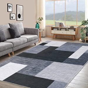 Fashionwu Grey Rug Ultra Soft Vintage Entryway Rug Velvet Rug Pet & Kid Friendly Low-Pile Geometric Rug for Bedroom Living Room Dining Room Kitchen, 4' x 6' Gray