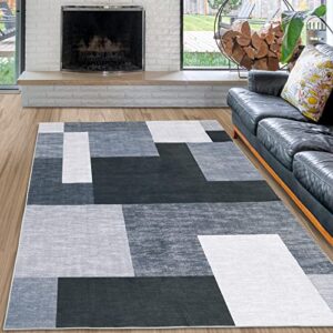 Fashionwu Grey Rug Ultra Soft Vintage Entryway Rug Velvet Rug Pet & Kid Friendly Low-Pile Geometric Rug for Bedroom Living Room Dining Room Kitchen, 4' x 6' Gray