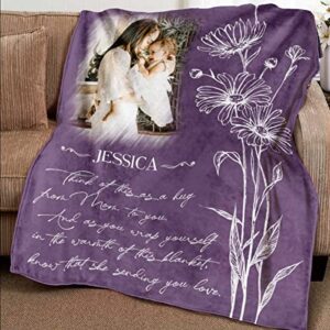 mini chic personalized a hug from mom blanket, memorial blankets and throws, in loving memory gifts for loss of mother, sympathy gifts for loss of mother, bereavement blanket for anniversay christmas