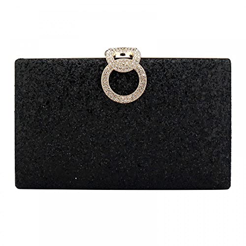 Womens Glitter Clutch Purse Sequin Evening Handbag Prom Party Wedding Purse Cocktail Party Bling Envelope Clutch Bag with Chain (Black)