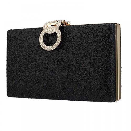 Womens Glitter Clutch Purse Sequin Evening Handbag Prom Party Wedding Purse Cocktail Party Bling Envelope Clutch Bag with Chain (Black)