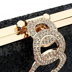 Womens Glitter Clutch Purse Sequin Evening Handbag Prom Party Wedding Purse Cocktail Party Bling Envelope Clutch Bag with Chain (Black)