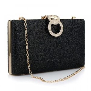 Womens Glitter Clutch Purse Sequin Evening Handbag Prom Party Wedding Purse Cocktail Party Bling Envelope Clutch Bag with Chain (Black)