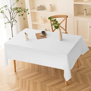 aocoz white tablecloth – rectangle 90 x 132 inch stain-wrinkle resistant washable tablecloth decorative table cover for dining table parties, wedding