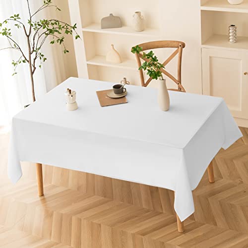 Aocoz White Tablecloth - Rectangle 90 x 132 Inch Stain-Wrinkle Resistant Washable Tablecloth Decorative Table Cover for Dining Table Parties, Wedding