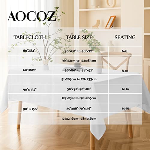 Aocoz White Tablecloth - Rectangle 90 x 132 Inch Stain-Wrinkle Resistant Washable Tablecloth Decorative Table Cover for Dining Table Parties, Wedding