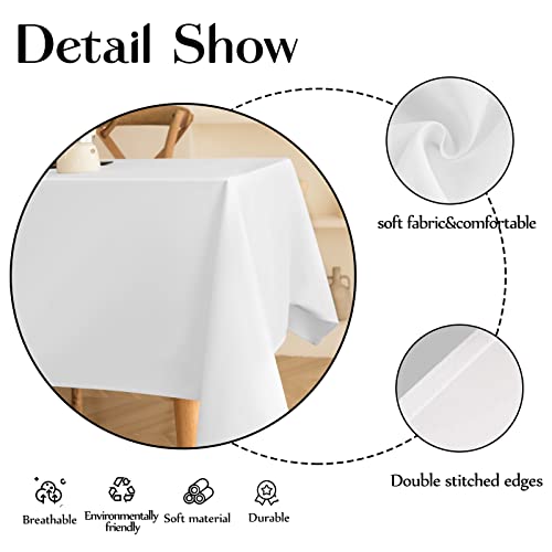 Aocoz White Tablecloth - Rectangle 90 x 132 Inch Stain-Wrinkle Resistant Washable Tablecloth Decorative Table Cover for Dining Table Parties, Wedding