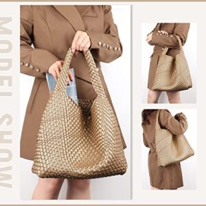 Ynport Woven Tote Handbags for Women Large Summer Beach Hobo Bag Fashion Handmade Top-handle Shoulder Bag with Clutch Purse