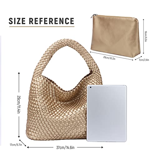 Ynport Woven Tote Handbags for Women Large Summer Beach Hobo Bag Fashion Handmade Top-handle Shoulder Bag with Clutch Purse